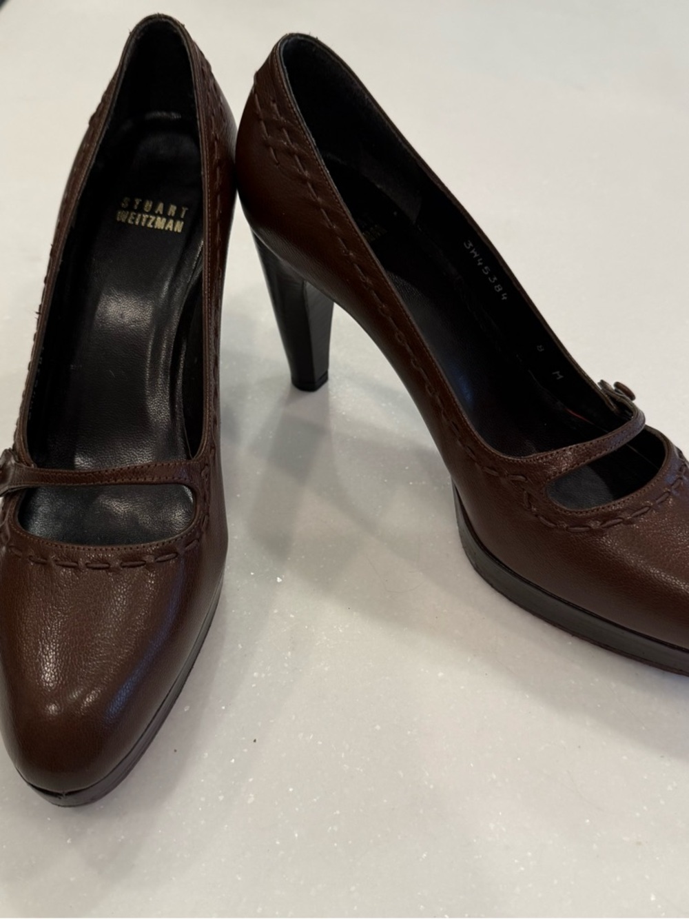 Stuart Weitzman Women's Brown Leather Mary Jane Heels Shoes Sz 8 EUC - Picture 9 of 14